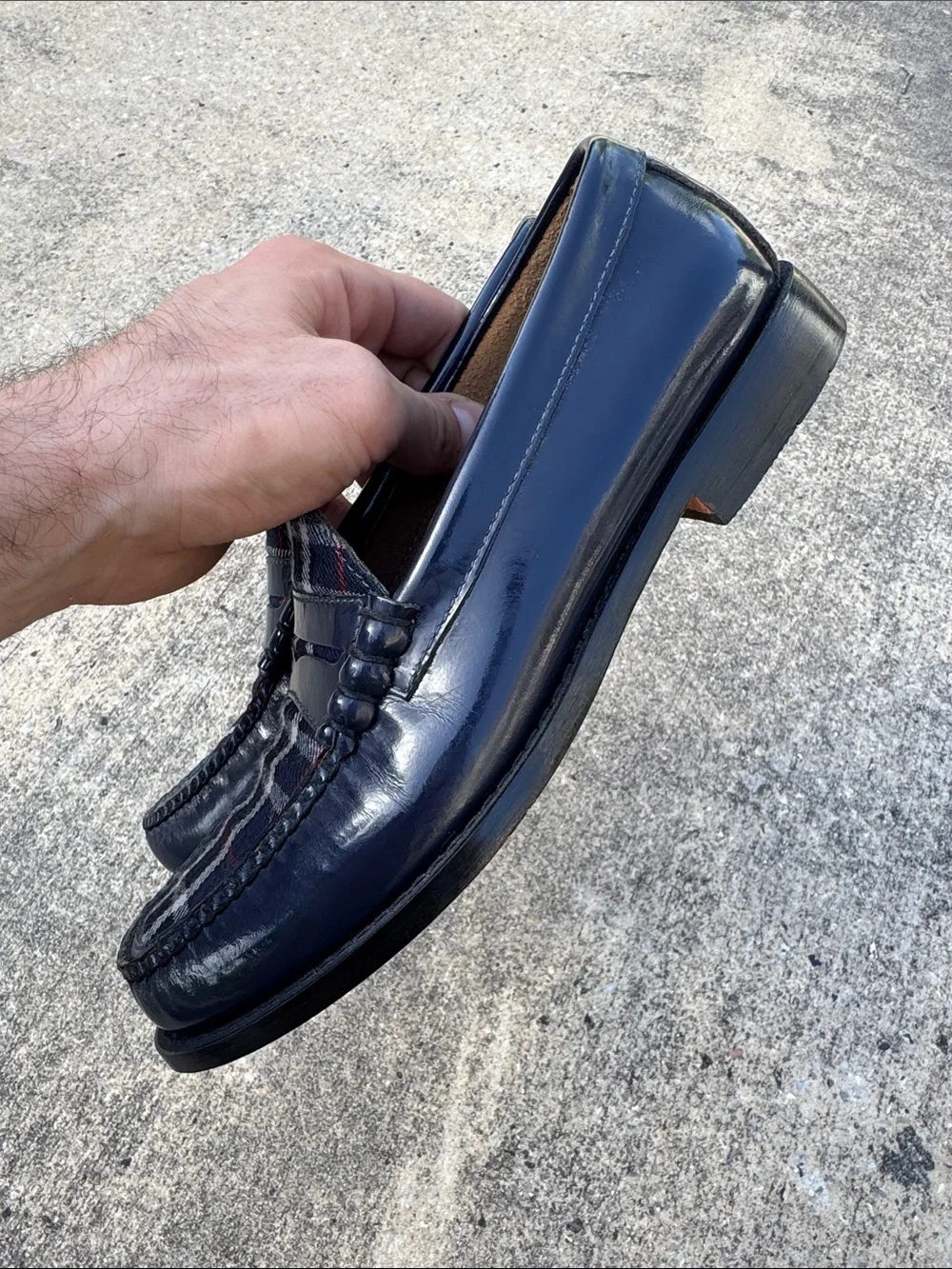 G.H. Bass & Co. Navy Patent Leather Larson Plaid Weejun Loafers 8D